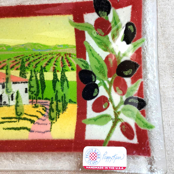 Peggy Karr Glass Fused Art Glass Tuscan Villa Winery Platter/Tray Artist Signed - Picture 5 of 10